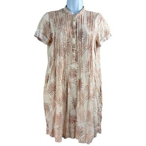 Faherty Gemina Mini‎ Dress Womens Size XS Beige Palm Print Short Sleeve Boho